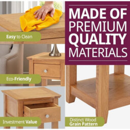 Small Side Table, Wooden Oak Lamp Table With Drawer & Shelf, Chic Bedside Table - thumbnail 4