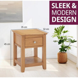 Small Side Table, Wooden Oak Lamp Table With Drawer & Shelf, Chic Bedside Table - thumbnail 2
