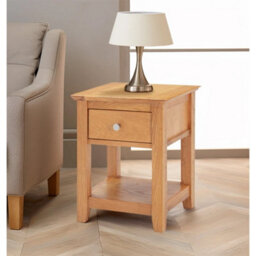 Small Side Table, Wooden Oak Lamp Table With Drawer & Shelf, Chic Bedside Table - thumbnail 6