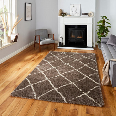 Beige Cream Shaggy Moroccan Shaggy Modern Geometric Rug For Living Room, Bedroom And Dining Room-200Cm X 290Cm - image 1
