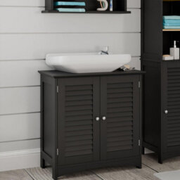 Black Under Sink Storage Cabinet Freestanding Bathroom Cupboard With Shutter Doors And Shelf H60 X L60 X W30Cm - thumbnail 2