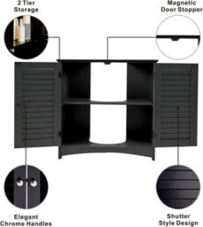 Black Under Sink Storage Cabinet Freestanding Bathroom Cupboard With Shutter Doors And Shelf H60 X L60 X W30Cm - thumbnail 5