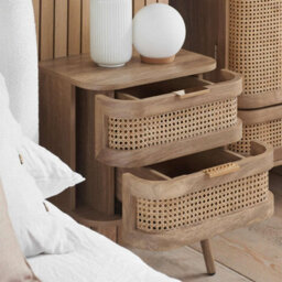 Rattan Bedside Cabinet 2 Drawer Brown Oak Birlea Sark Nightstand Side Table - thumbnail 3