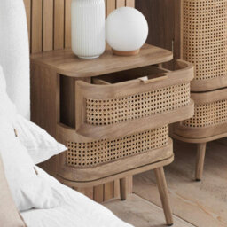 Rattan Bedside Cabinet 2 Drawer Brown Oak Birlea Sark Nightstand Side Table - thumbnail 2