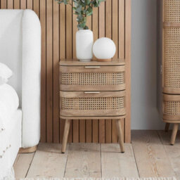 Rattan Bedside Cabinet 2 Drawer Brown Oak Birlea Sark Nightstand Side Table - thumbnail 4