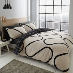 Catherine Lansfield Bedding Linear Curve Geometric Duvet Cover Set With Pillowcases Black - thumbnail 1