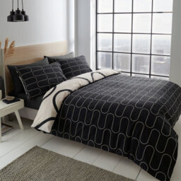 Catherine Lansfield Bedding Linear Curve Geometric Duvet Cover Set With Pillowcases Black - thumbnail 2