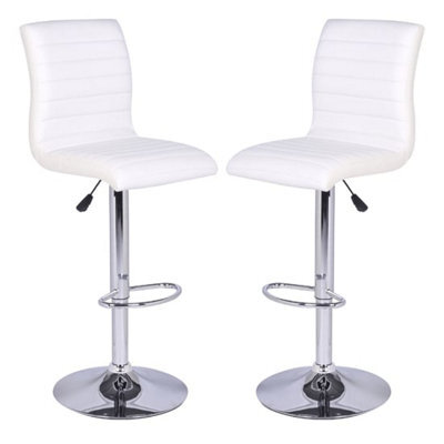 Furniture in Fashion Ripple White Faux Leather Bar Stools With Chrome Base In Pair - image 1