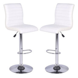Furniture in Fashion Ripple White Faux Leather Bar Stools With Chrome Base In Pair