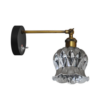 Vintage Wall Light With Adjustable Arm White And Brown Glass Shade On/off Switch Wall Lighting Fixtures Industrial Wall Sconce - image 1
