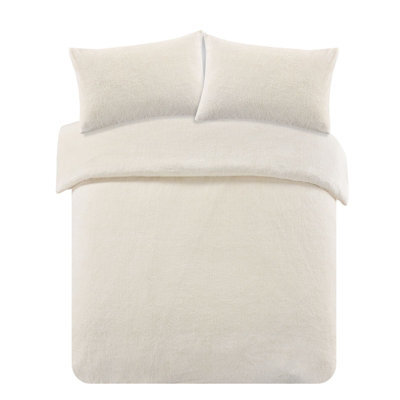 Ohs Teddy Duvet Cover With Pillow Case Bedding Set, Cream - Double - image 1