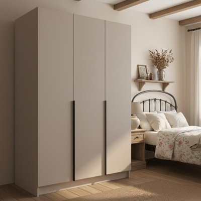 Calia I Minimalist Three Door Cashmere Wardrobe With Black Handles - image 1