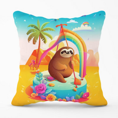 Warren Reed Designer Sloth On A Beach Holiday Cushions 60Cm X 60Cm - image 1