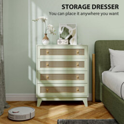 Homcom Rattan Chest Of Drawers, 4 Drawer Unit Storage Organiser For Bedroom - thumbnail 4