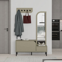Decortie Modern Mila Coat Stand Set With Mirror And 2-Door Shoe Cabinet With 5 Metal Hooks Hanger 1.72(H)Cm Sandstone - thumbnail 5