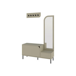 Decortie Modern Mila Coat Stand Set With Mirror And 2-Door Shoe Cabinet With 5 Metal Hooks Hanger 1.72(H)Cm Sandstone - thumbnail 2
