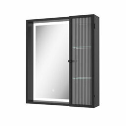 Affine 600 X 700mm Black Bathroom Led Mirror Cabinet Wall Hung Fluted Mains Touch Sensor - thumbnail 5