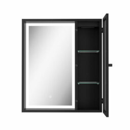 Affine 600 X 700mm Black Bathroom Led Mirror Cabinet Wall Hung Fluted Mains Touch Sensor - thumbnail 4