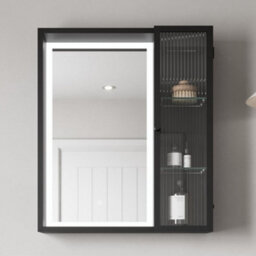 Aveli 600 X 700mm Black Bathroom Led Mirror Cabinet Wall Hung Fluted Mains Touch Sensor