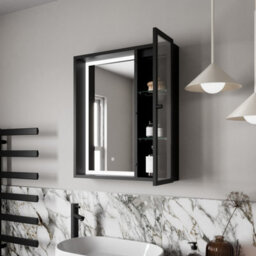 Affine 600 X 700mm Black Bathroom Led Mirror Cabinet Wall Hung Fluted Mains Touch Sensor - thumbnail 3