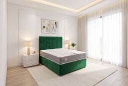 "Knight Sleep Emily Emerald Plush 4Ft6 Bed Set With Orthopaedic Mattress, No Drawers & 24""headboard - Double" - thumbnail 1