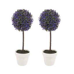 Urbn-Living Urbnliving 27Cm Height 2Pcs Decorative Artificial Outdoor Ball Lavender Plant Tree Pot Colour Medium - thumbnail 2