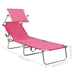 Walplus Folding Sun Lounger With Canopy Steel Magento Pink - thumbnail 9