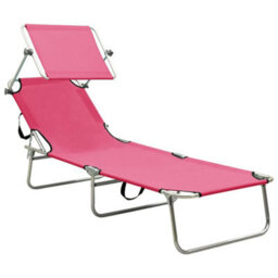 Walplus Folding Sun Lounger With Canopy Steel Magento Pink - thumbnail 2