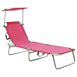 Walplus Folding Sun Lounger With Canopy Steel Magento Pink - thumbnail 1
