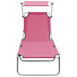 Walplus Folding Sun Lounger With Canopy Steel Magento Pink - thumbnail 3