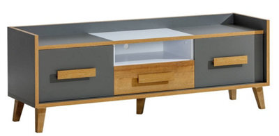 Arte Sleek Werso W7 Tv Cabinet: Anthracite & Oak, H572mm W1600mm D420mm - image 1