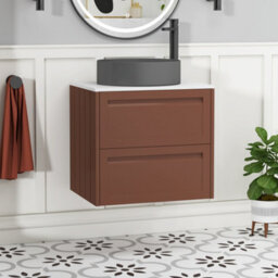 Royal Bathrooms Royal Bathroom Elmore 600mm Terracotta Clay Wall Mounted Bathroom Vanity Unit 2 Drawer Plain White Worktop With Art Round Basin - thumbnail 1
