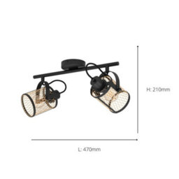 Eglo Dellow 2 Light Black Steel Lattice Style Adjustable Wall Or Ceiling Spotlight - thumbnail 4