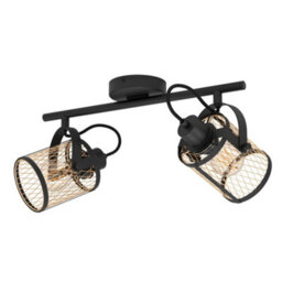 Eglo Dellow 2 Light Black Steel Lattice Style Adjustable Wall Or Ceiling Spotlight - thumbnail 2