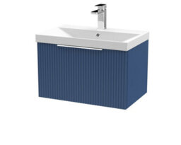 Hudson Reed Fluted Wall Hung 1-Drawer Vanity And Thin-Edge Basin, Contemporary Sink Vanity Unit, Satin Blue, 600mm - thumbnail 5