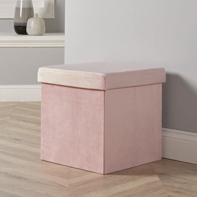 Home Source Velvet Blush Pink Square Folding Storage Ottoman - image 1