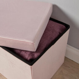 Home Source Velvet Blush Pink Square Folding Storage Ottoman - thumbnail 3
