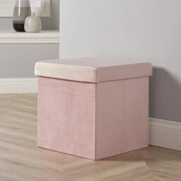 Home Source Velvet Blush Pink Square Folding Storage Ottoman - thumbnail 1