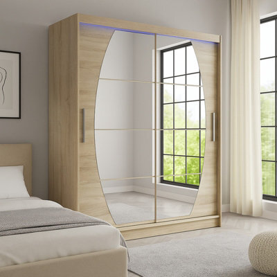 Sliding Doors Wardrobe Westa Viii 150Cm With Mirrors And Rgb Led Lights Sonoma - image 1