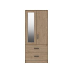 Hazlemere 2 Door Combi Robe With Mirror - Oak On Express Delivery And Ready Assembled - thumbnail 1