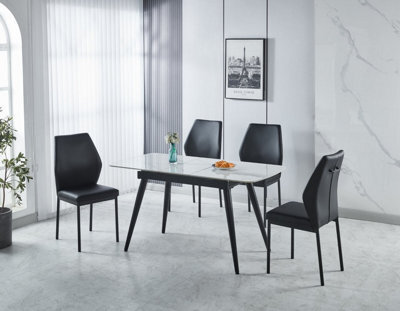 Modernique Modern 5-Piece Dining Set, Sintere Stone Top Extending Table With 4 Faux Leather Chairs, Metal Frame - image 1