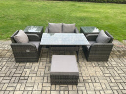 Fimous Outdoor Rattan Garden Furniture Lounge Sofa Set With Oblong Rectangular Dining Table 2 Reclining Chair - thumbnail 1