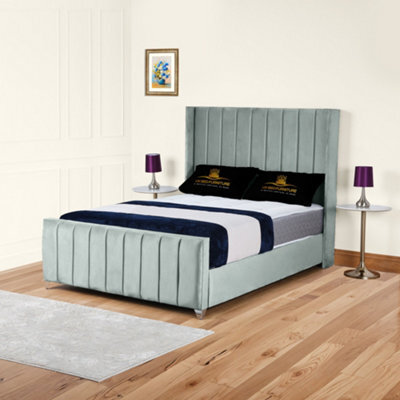 UKBEDFURNITURE Empire Wingback Grey Plush Valvet Upholstered Bed Frame - Slatted Base With 10 Inch Orthopedic Mattress - 48 Inch Headboard - image 1