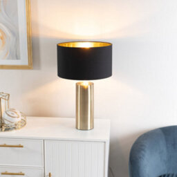 Valuelights Lexy Antique Brass Touch Table Lamp With Black/gold Shade - Led Bulb Included