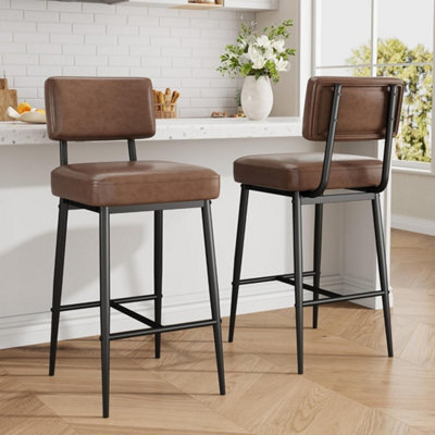 2Pcs Faux Leather Counter Bar Stools With Backrest - image 1