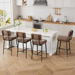 2Pcs Faux Leather Counter Bar Stools With Backrest - thumbnail 4