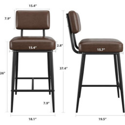 2Pcs Faux Leather Counter Bar Stools With Backrest - thumbnail 2