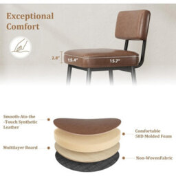 2Pcs Faux Leather Counter Bar Stools With Backrest - thumbnail 3