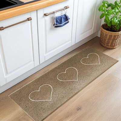 Nicoman Pvc Heart Embossed Spaghetti Coil Hallway Kitchen Entrance Runner Rug 150Cm X 60Cm - Beige - image 1