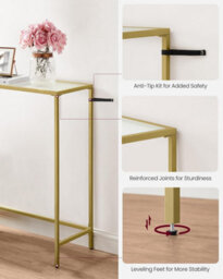 Songmics Vasagle Console Table, Side Table, Tempered Glass Tabletop, Modern Sofa Table, Easy Assembly, Pale Gold And Transparent - thumbnail 5